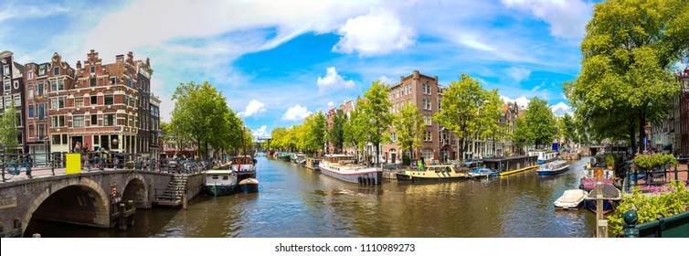 Canals Of Amsterdam, Netherlands In A Summer Day