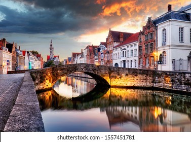 Canals Of Bruges, Belgium At Sunset