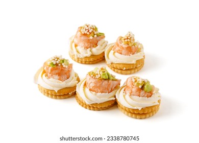 canape with shrimp and avocado on white background for restaurant website 3 - Shutterstock ID 2338780745