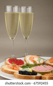 Canapes And Glasses Of Champagne