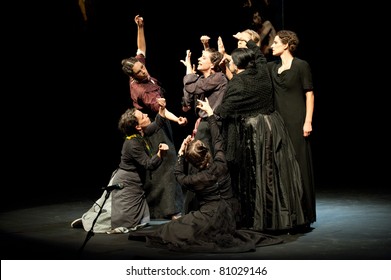 CANARY ISLANDS - JULY 14: Actors from Tribuene Teatro in Madrid, playing La Casa de Bernarda Alba, written by Federico Garcia Lorca, during Festival of Theatre July 14, 2011 in Canary Islands, Spain