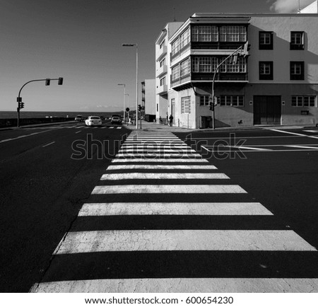 Canary Islands. La Palma. Crosswalk. Light and shadow. Black and white.