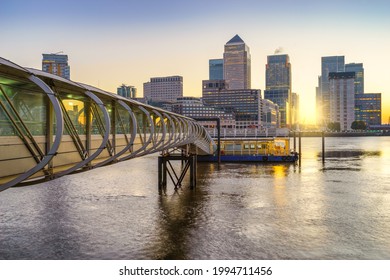 Canary Wharf Business District At Sunrise London. England