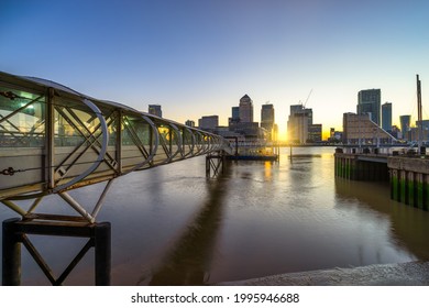 Canary Wharf Business District At Sunrise London. England