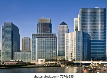 Canary Wharf,  Famous skyscrapers of London's financial district.
