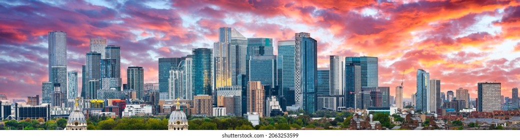 Canary Wharf At Sunrise In London. England