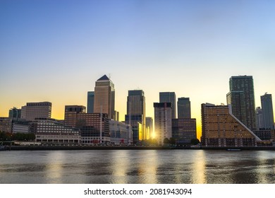 Canary Wharf At Sunrise In London. England