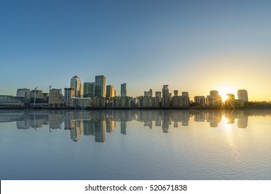 Canary wharf at sunrise in London. England