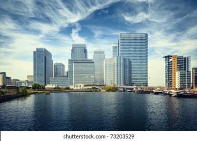 Canary Wharf View From West India Docks.