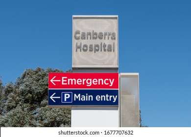 Canberra, ACT - Australia March 20th 2020 - Sign Stands At The Entry To Canberra Hospital.