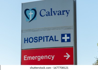 Canberra, ACT - Australia March 20th 2020 - Sign Stands At The Entry To Calvary Hospital.