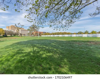 CANBERRA, AUSTRALIA – APRIL, 13 2020: Construction Of Canberra Coronavirus Field Hospital Located On Garran Oval Northeast Of The Canberra Hospital Campus In Preparation Of The 2020 COVID-19 Pandemic