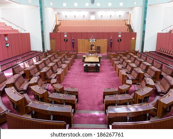 CANBERRA, AUSTRALIA - FEB 06, 2014: Interior View Of Australian Senate In Parliament Of Australia, Canberra, Australia