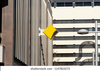 Canberra, Australia - July 13th 2018: Commonwealth Bank Logo On The Side Of Their Canberra Civic Branch