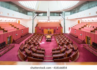 CANBERRA, AUSTRALIA - MAR 25, 2016: Interior View Of  The Australian Senate In Parliament House, Canberra, Australia