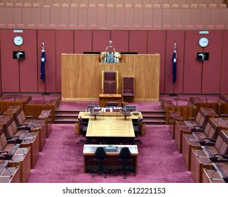 Canberra, Australia - March 18, 2017. Interior View Of The Australian Senate In Parliament House, Canberra, Australia.