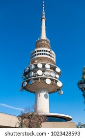 Canberra, Australia - March 7, 2009: Telstra Tower Or Telecom Tower With Satellite Dishes Close Up