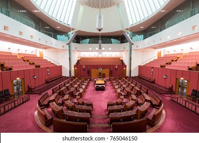 CANBERRA, AUSTRALIA - OCTOBER 14, 2017: A View Inside Senate Chamber In Parliament House