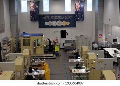 CANBERRA -  FEB 27 2019: Workers In The Process Building Of The Royal Australian Mint.The Royal Australian Mint Is The Sole Producer Of All Of Australia's Circulating Coins.