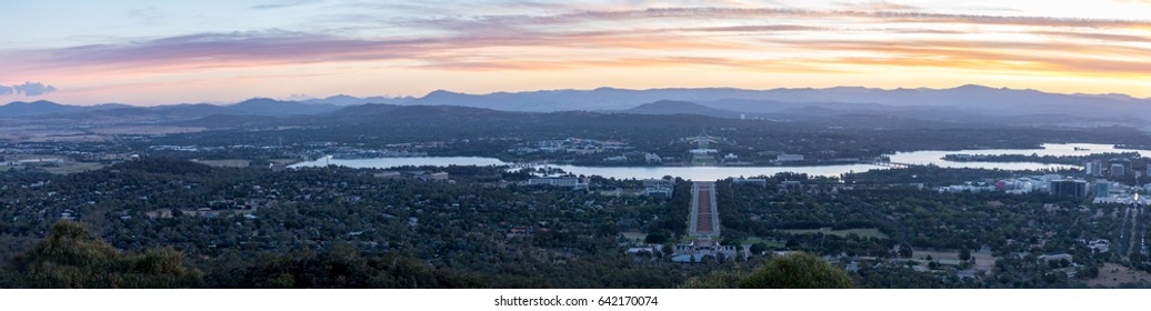 Canberra From Mount Ainslie Lookout At Dusk.