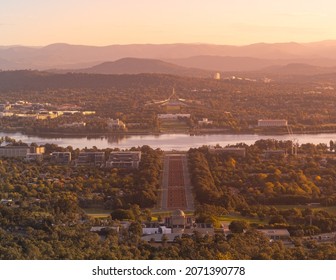 canberra from mt ainslie on an autumn evening in the act, australia