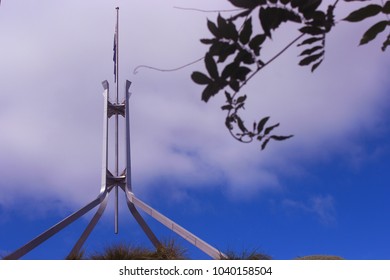 Canberra, NSW / Australia - Jan 3, 2018: Nice View Of Flagpole On Australian Parliament