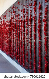 Canberra War Memorial With Red Poppies Wall View.