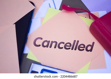 Cancelled. Text On Adhesive Note Paper. Event, Celebration Reminder Message.