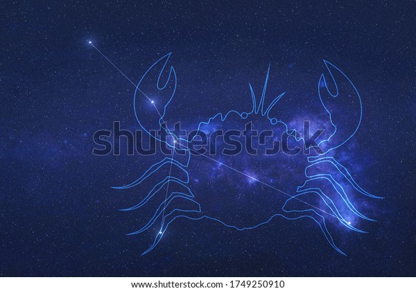 Cancer Constellation stars in outer\
space with shape of a Cancer in lines. Zodiac Sign Cancer\
constellation lines. Elements of this image were furnished by\
NASA