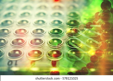 Cancer Immunotherapy Research Concept Cancer Gene Therapy With PCR Plate And DNA String 