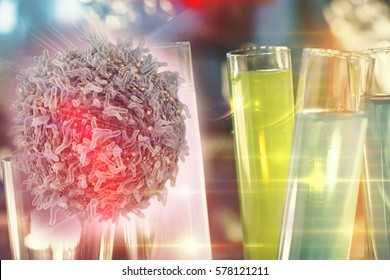 Cancer Immunotherapy Research Concept Cancer Gene Therapy With Cancer Cell And Test Tube 