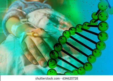 Cancer Patient With DNA Gene Genome Helix Concept And Saline Solution Perfusion Gene Editing Therapy 