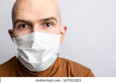 Cancer Patient In Medical Mask. Flu Illness Young Man In Medicine Healthcare Mask