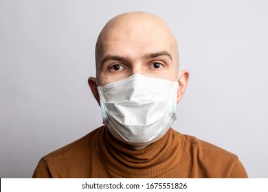 Cancer Patient In Medical Mask. Flu Illness Young Man In Medicine Healthcare Mask