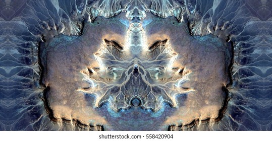 Cancer, Tribute To Dalí, Abstract Symmetrical Photograph Of The Deserts Of Africa From The Air, Aerial View, Abstract Expressionism, Mirror Effect, Symmetry, Kaleidoscopic