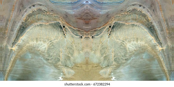 Cancer, Tribute To Dalí, Abstract Symmetrical Photograph Of The Deserts Of Africa From The Air, Aerial View, Abstract Expressionism, Mirror Effect, Symmetry, Kaleidoscopic