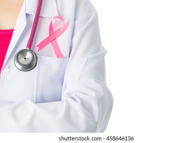 Cancer woman awareness medical stick ribbon for healthcare with stethoscope