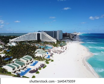 Cancun Beach And Iberostar Selection Cancun Resort, Seadust Cancun Family Resort Aerial View, Cancun, Quintana Roo QR, Mexico.