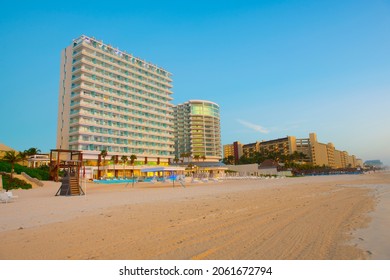 Cancun Beach And Seadust Cancun Family Resort At Sunrise, Cancun, Quintana Roo QR, Mexico.