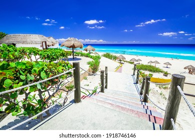 Cancun, Mexico. Tropical landscape with Caribbean Sea beach, Central America travel destination.