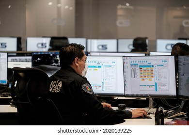 Cancun, Quintana Roo, Mexico, June 24, 2021.- C5 Command And Control Center Of The Quintana Roo Police, Coordinated With The Army And The National Guard.