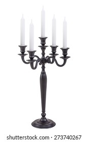 Candelabra, Candle Holder, Black, Metal On A White Background