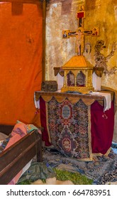 Candelo, Italy - June 7, 2015: Interior Of The Tent Of A Military Commander In A Medieval Encampment Reconstructed In The 