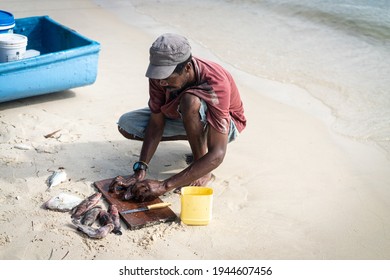 Candid Black Fisherman On Coast Ocean Stock Photo 1944607456 