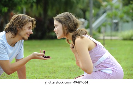 Candid Proposal Outdoor Park Attractive Couple Stock Photo 49494064 ...