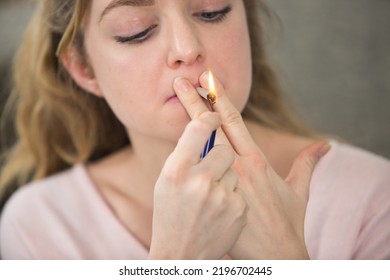 Candid Spontaneous Woman I Lighting Up A Cigarette