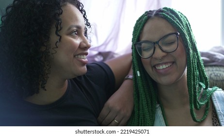 Candid Two Black Brazilian Friends Together Smiling