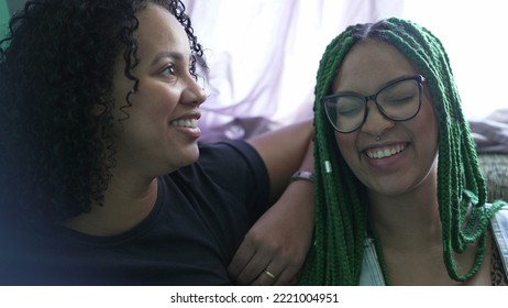 Candid Two Black Brazilian Friends Together Smiling