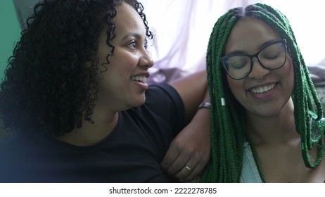 Candid Two Black Brazilian Friends Together Smiling