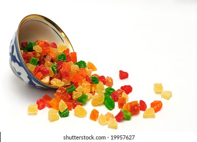 Candied Fruit In Cup Isolated